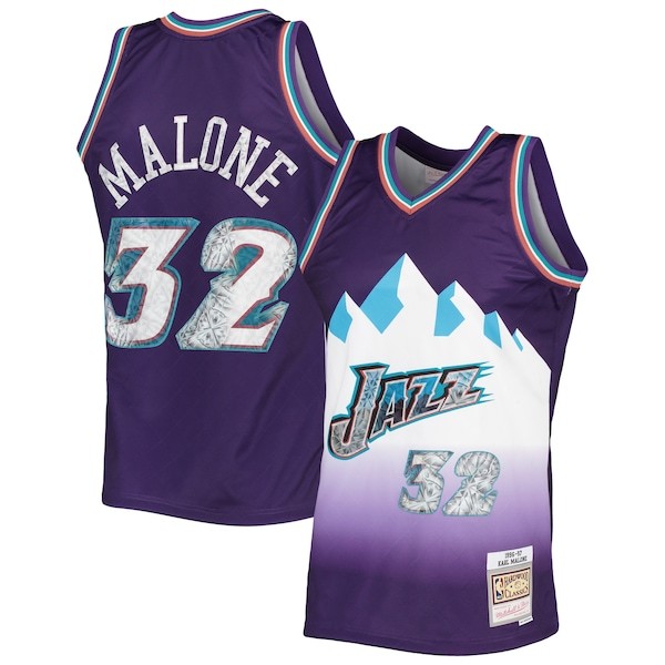 Karl Malone Utah Jazz Mitchell & Ness 1996-97 Hardwood Classics 75th Anniversary Diamond Swingman Jersey - Purple