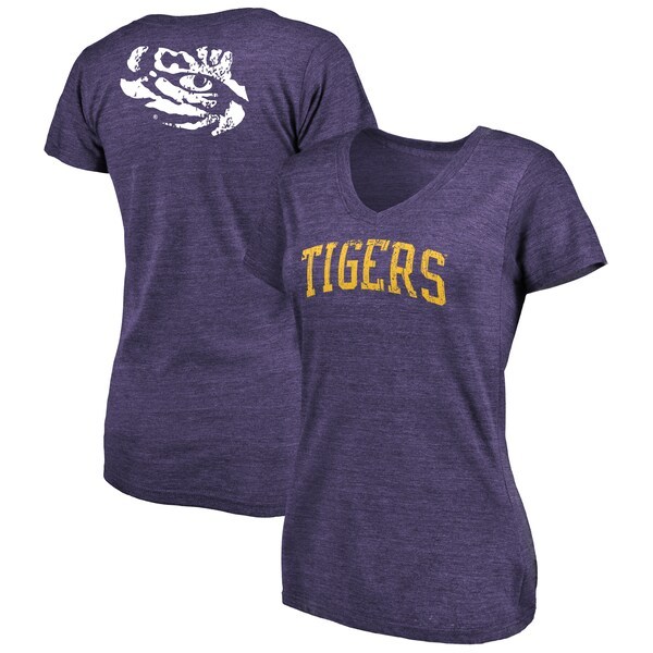 LSU Tigers Fanatics Branded Women's Slab Serif Space Dye Tri-Blend V-Neck T-Shirt - Purple