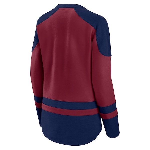 Colorado Avalanche Fanatics Branded Women's Net Gain Fleece V-Neck Pullover Sweatshirt - Burgundy/Navy
