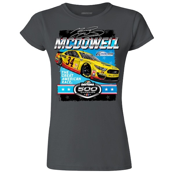 Michael McDowell Checkered Flag Women's 2021 Daytona 500 Champion T-Shirt - Charcoal