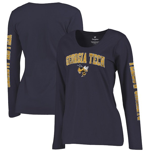 GA Tech Yellow Jackets Fanatics Branded Women's Arch Over Logo Scoop Neck Long Sleeve T-Shirt - Navy