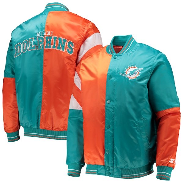 Miami Dolphins Starter Leader Varsity Satin Full-Snap Jacket - Aqua/Orange