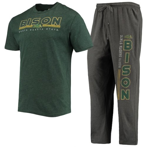 NDSU Bison Concepts Sport Meter T-Shirt & Pants Sleep Set - Heathered Charcoal/Green