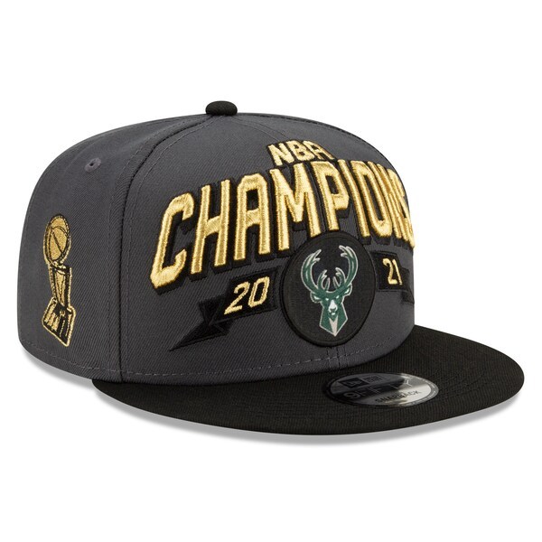 Milwaukee Bucks New Era 2021 NBA Finals Champions Locker Room 9FIFTY Snapback Adjustable Hat - Gray/Black