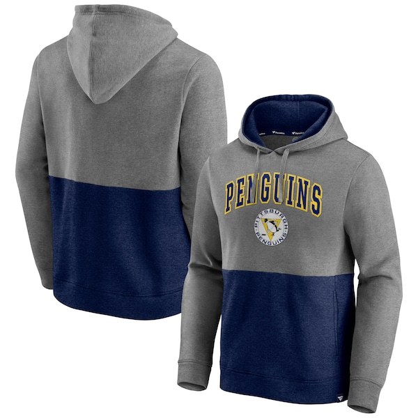 Pittsburgh Penguins Fanatics Branded Block Party Classic Arch Signature Pullover Hoodie - Heathered Gray/Navy