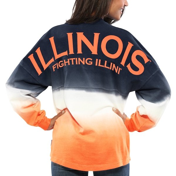 Illinois Fighting Illini Women's Ombre Long Sleeve Dip-Dyed Spirit Jersey - Navy