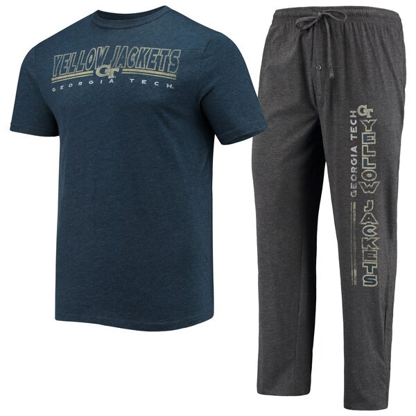 Georgia Tech Yellow Jackets Concepts Sport Meter T-Shirt & Pants Sleep Set - Heathered Charcoal/Navy
