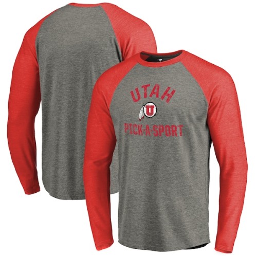 Utah Utes Fanatics Branded Distressed Pick-A-Sport Long Sleeve Tri-Blend Raglan T-Shirt - Heathered Gray