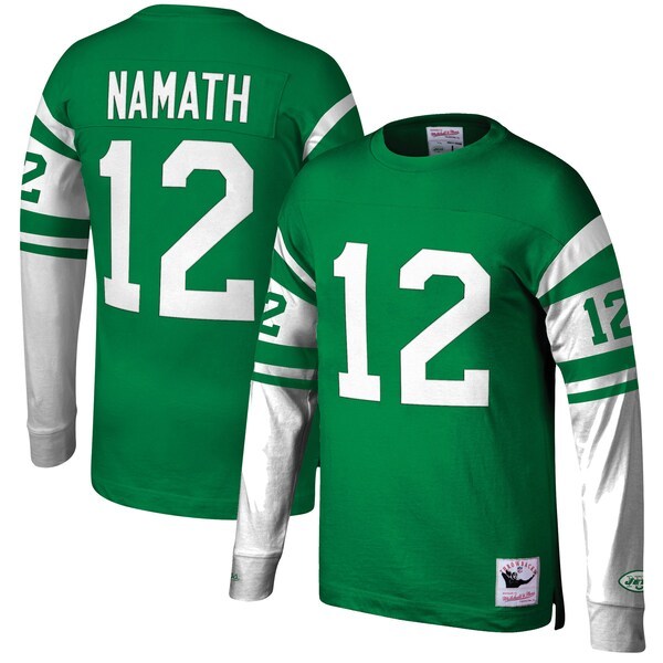 Joe Namath New York Jets Mitchell & Ness Throwback Retired Player Name & Number Long Sleeve Top - Kelly Green