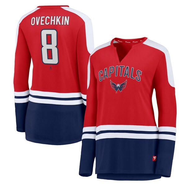 Alexander Ovechkin Washington Capitals Fanatics Branded Women's Power Player Long Sleeve Notch Neck T-Shirt - Red/Navy