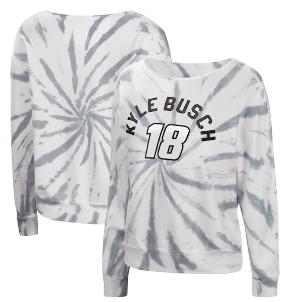 Kyle Busch Touch by Alyssa Milano Women's Equalizer Tie-Dye Boat Neck Sweatshirt - White/Gray