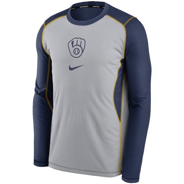 Milwaukee Brewers Nike Authentic Collection Game Performance Pullover Sweatshirt - Gray/Navy