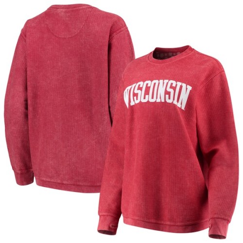 Wisconsin Badgers Pressbox Women's Comfy Cord Vintage Wash Basic Arch Pullover Sweatshirt - Red