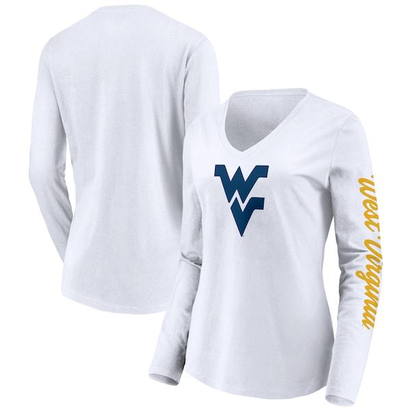 West Virginia Mountaineers Fanatics Branded Women's Logo and Script 2-Hit Long Sleeve V-Neck T-Shirt - White