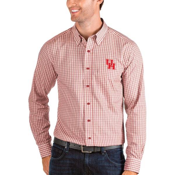 Houston Cougars Antigua Structure Woven Button-Up Long Sleeve Shirt - Red