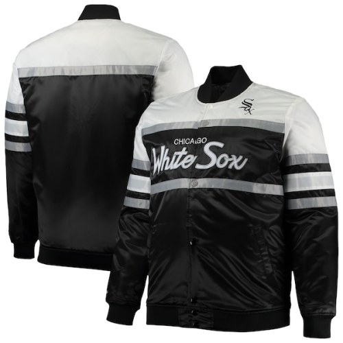 Chicago White Sox Mitchell & Ness Big & Tall Coaches Satin Full-Snap Jacket - Black/White