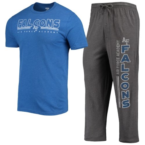 Air Force Falcons Concepts Sport Meter T-Shirt & Pants Sleep Set - Heathered Charcoal/Royal
