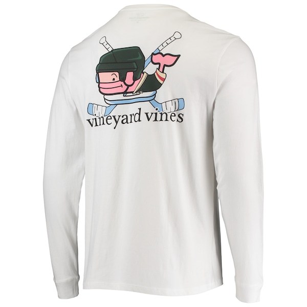Minnesota Wild Vineyard Vines Hockey Helmet Pocket Long Sleeve T-Shirt - White