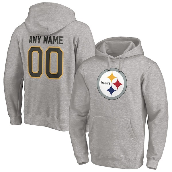 Pittsburgh Steelers Fanatics Branded Personalized Winning Streak Logo Name & Number Pullover Hoodie - Heathered Gray