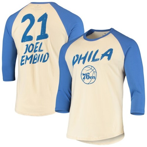 Joel Embiid Philadelphia 76ers Fanatics Branded Raglan 3/4 Sleeve T-Shirt - Cream/Royal