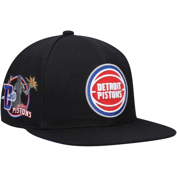 Detroit Pistons Mitchell & Ness Custom Patch Snapback Hat - Black