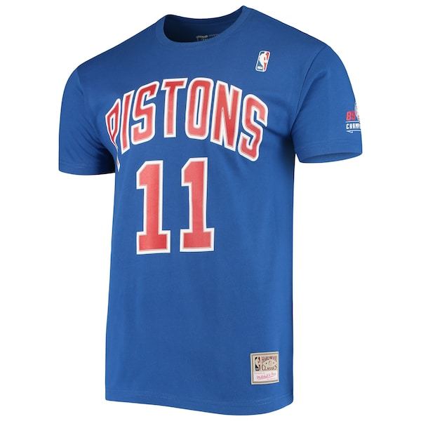 Isiah Thomas Detroit Pistons Mitchell & Ness Hardwood Classics Stitch Name & Number T-Shirt - Blue