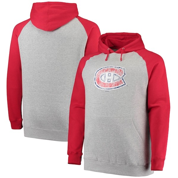 Montreal Canadiens Fanatics Branded Big & Tall Raglan Pullover Hoodie - Heathered Gray/Red