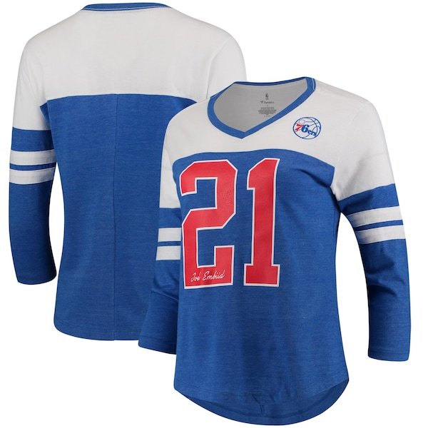 Joel Embiid Philadelphia 76ers Fanatics Branded Women's Starstruck Name & Number Tri-Blend 3/4-Sleeve V-Neck T-Shirt - Royal