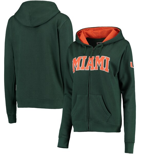 Miami Hurricanes Women's Arched Name Full Zip Hoodie - Green