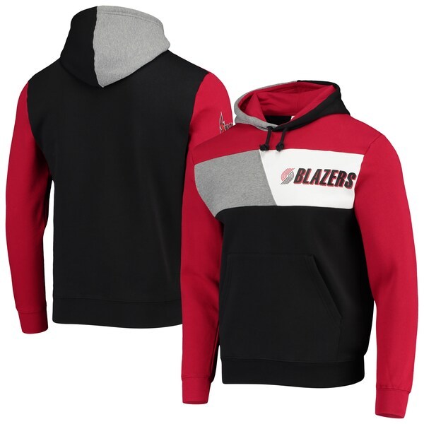 Portland Trail Blazers Mitchell & Ness Hardwood Classics Colorblock Fleece Pullover Hoodie - Black