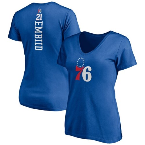 Joel Embiid Philadelphia 76ers Fanatics Branded Women's Playmaker Logo Name & Number V-Neck T-Shirt - Royal