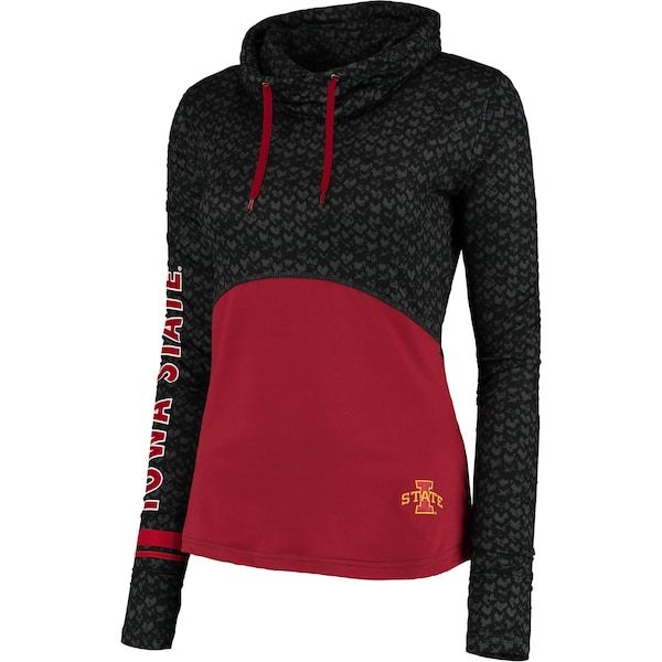 Iowa State Cyclones Colosseum Women's Scaled Cowl Neck Pullover Hoodie - Black/Cardinal