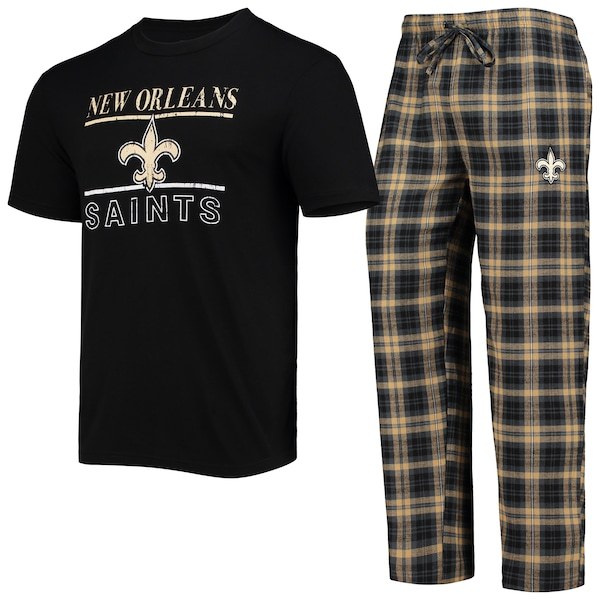New Orleans Saints Concepts Sport Lodge T-Shirt & Pants Set - Black/Vegas Gold