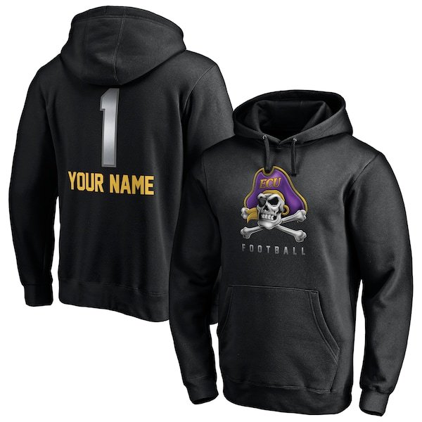 ECU Pirates Fanatics Branded Personalized Any Name Midnight Mascot Pullover Hoodie - Black