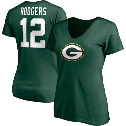 Aaron Rodgers Green Bay Packers Fanatics Branded Women's Player Icon Name & Number V-Neck T-Shirt - Green
