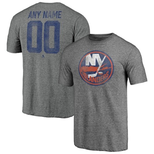 New York Islanders Fanatics Branded Heritage Any Name & Number Tri-Blend T-Shirt - Heathered Gray