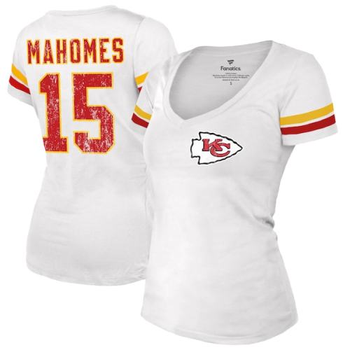 Patrick Mahomes Kansas City Chiefs Fanatics Branded Women's Fashion Player Name & Number V-Neck T-Shirt - White