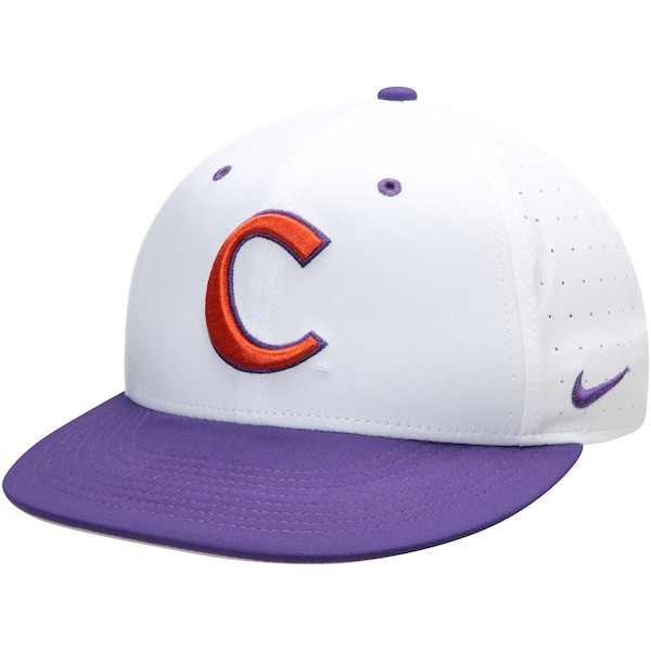 Clemson Tigers Nike Aerobill Performance True Fitted Hat - White/Purple