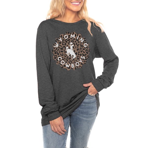 Wyoming Cowboys Gameday Couture Women's Varsity League Luxe Boyfriend Long Sleeve T-Shirt - Charcoal