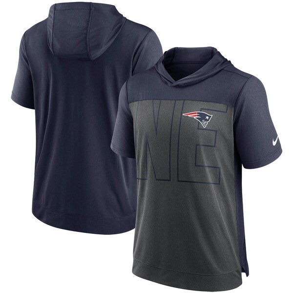 New England Patriots Nike Performance Hoodie T-Shirt - Heathered Charcoal/Navy