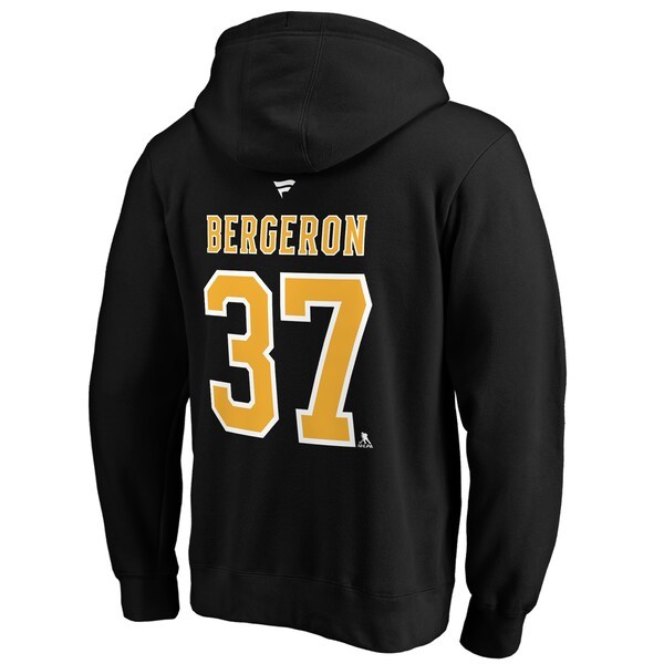 Patrice Bergeron Boston Bruins Fanatics Branded Captain Patch Authentic Stack Name & Number Pullover Hoodie - Black