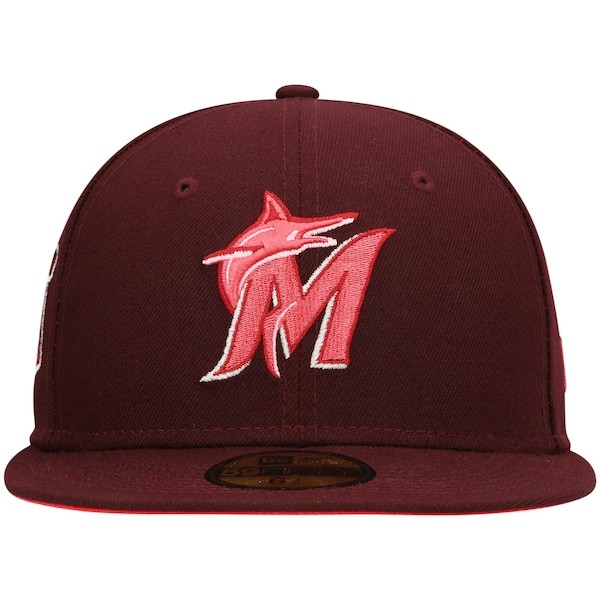 Miami Marlins New Era 25th Anniversary Color Fam Lava Red Undervisor 59FIFTY Fitted Hat - Maroon