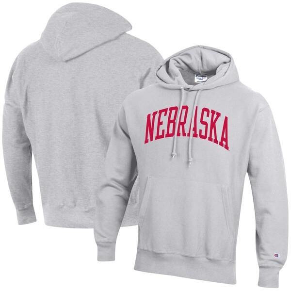 Nebraska Huskers Champion Team Arch Reverse Weave Pullover Hoodie - Heathered Gray