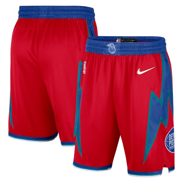 Detroit Pistons Nike 2021/22 City Edition Swingman Shorts - Red/Blue