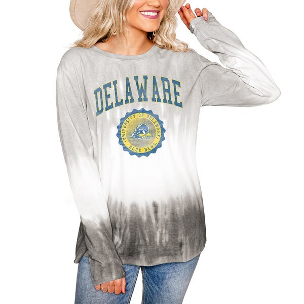 Delaware Fightin' Blue Hens Women's Dip-Dye Long Sleeve T-Shirt - White