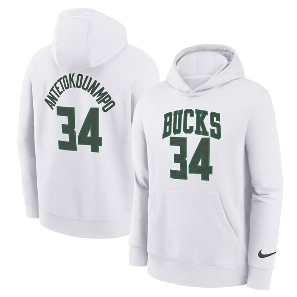 Giannis Antetokounmpo Milwaukee Bucks Nike Youth 2021/22 City Edition Name & Number Pullover Hoodie - White
