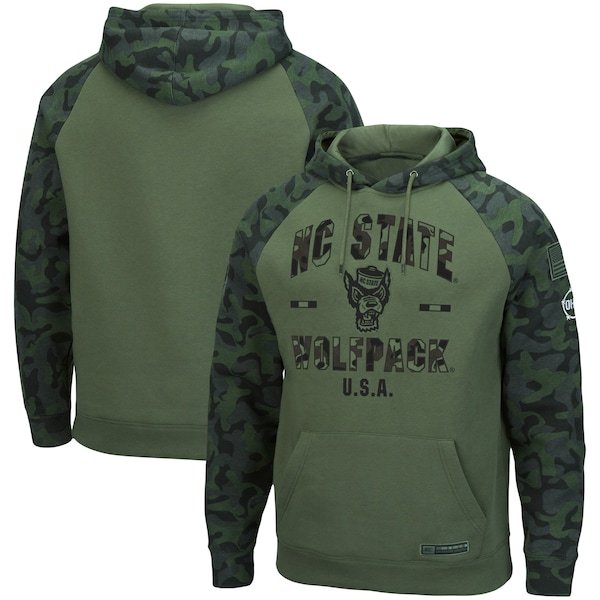 NC State Wolfpack Colosseum OHT Military Appreciation Raglan Pullover Hoodie - Olive/Camo