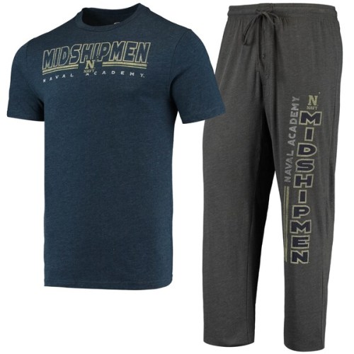 Navy Midshipmen Concepts Sport Meter T-Shirt & Pants Sleep Set - Heathered Charcoal/Navy