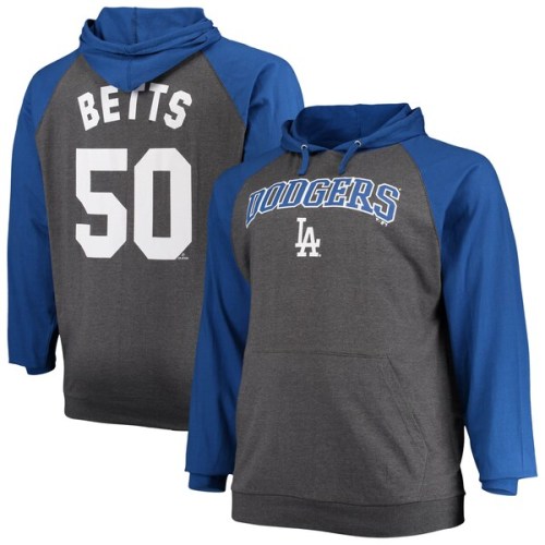 Mookie Betts Los Angeles Dodgers Big & Tall Jersey Player Name & Number Raglan Pullover Hoodie - Royal/Heathered Charcoal