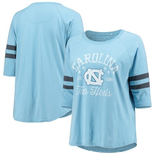 North Carolina Tar Heels Pressbox Women's Plus Size Jade Vintage Washed Raglan 3/4 Sleeve T-Shirt - Carolina Blue